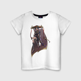 Детская футболка хлопок с принтом Скарамучча в Новосибирске, 100% хлопок | круглый вырез горловины, полуприлегающий силуэт, длина до линии бедер | Тематика изображения на принте: арт | баал | инадзума | милый парень | рисунок | скарамучча | фатуи