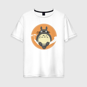 Женская футболка хлопок Oversize с принтом Spirit Totoro в Новосибирске, 100% хлопок | свободный крой, круглый ворот, спущенный рукав, длина до линии бедер
 | ghibli | japan | nature | neigbor | neighbour | totoro | анимация | аниме | гибли | друг | животные | лес | милый | мир | миядзаки | мой сосед тоторо | мульт | мультфильм | природа | сосед | тоторо | хаяо | хранитель | япония