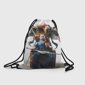Рюкзак-мешок 3D с принтом Geralt в Новосибирске, 100% полиэстер | плотность ткани — 200 г/м2, размер — 35 х 45 см; лямки — толстые шнурки, застежка на шнуровке, без карманов и подкладки | geralt | the witcher | wild hunt | witcher 3 | ведьмак | ведьмак 3 | геральт | дикая охота