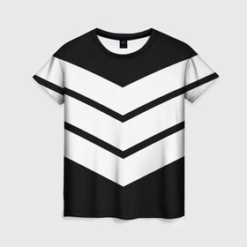 Женская футболка 3D с принтом Три полоски в Новосибирске, 100% полиэфир ( синтетическое хлопкоподобное полотно) | прямой крой, круглый вырез горловины, длина до линии бедер | геометрия | линии | минимализм | полосы | три полоски | черно белое