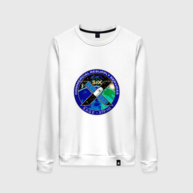 Женский свитшот хлопок с принтом SPACEX Илон Маск Лого в Новосибирске, 100% хлопок | прямой крой, круглый вырез, на манжетах и по низу широкая трикотажная резинка  | земля | компания. | космос | логотип | орбита