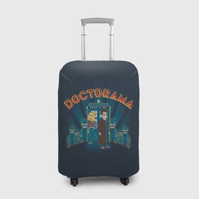 Чехол для чемодана 3D с принтом Doctorama в Новосибирске, 86% полиэфир, 14% спандекс | двустороннее нанесение принта, прорези для ручек и колес | doctor who | futurama | serial | доктор кто | путешествия во времени | сериал | сериалы | фантастика | футурама