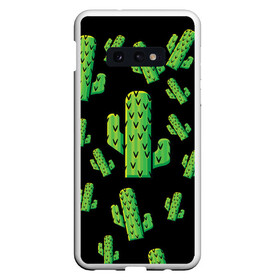 Чехол для Samsung S10E с принтом Cactus Time - Веселые кактусы в Новосибирске, Силикон | Область печати: задняя сторона чехла, без боковых панелей | Тематика изображения на принте: cactus time | веселый | зеленый | кактусы | милый
