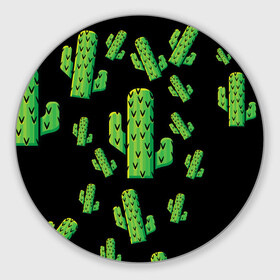 Коврик для мышки круглый с принтом Cactus Time - Веселые кактусы в Новосибирске, резина и полиэстер | круглая форма, изображение наносится на всю лицевую часть | Тематика изображения на принте: cactus time | веселый | зеленый | кактусы | милый
