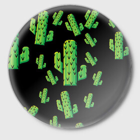 Значок с принтом Cactus Time - Веселые кактусы в Новосибирске,  металл | круглая форма, металлическая застежка в виде булавки | cactus time | веселый | зеленый | кактусы | милый