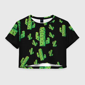 Женская футболка Crop-top 3D с принтом Cactus Time - Веселые кактусы в Новосибирске, 100% полиэстер | круглая горловина, длина футболки до линии талии, рукава с отворотами | cactus time | веселый | зеленый | кактусы | милый