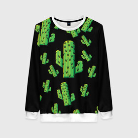 Женский свитшот 3D с принтом Cactus Time - Веселые кактусы в Новосибирске, 100% полиэстер с мягким внутренним слоем | круглый вырез горловины, мягкая резинка на манжетах и поясе, свободная посадка по фигуре | cactus time | веселый | зеленый | кактусы | милый
