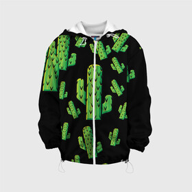Детская куртка 3D с принтом Cactus Time - Веселые кактусы в Новосибирске, 100% полиэстер | застежка — молния, подол и капюшон оформлены резинкой с фиксаторами, по бокам — два кармана без застежек, один потайной карман на груди, плотность верхнего слоя — 90 г/м2; плотность флисового подклада — 260 г/м2 | cactus time | веселый | зеленый | кактусы | милый