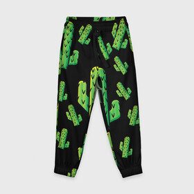 Детские брюки 3D с принтом Cactus Time - Веселые кактусы в Новосибирске, 100% полиэстер | манжеты по низу, эластичный пояс регулируется шнурком, по бокам два кармана без застежек, внутренняя часть кармана из мелкой сетки | cactus time | веселый | зеленый | кактусы | милый