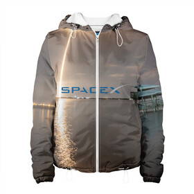 Женская куртка 3D с принтом SpaceX Dragon 2 в Новосибирске, ткань верха — 100% полиэстер, подклад — флис | прямой крой, подол и капюшон оформлены резинкой с фиксаторами, два кармана без застежек по бокам, один большой потайной карман на груди. Карман на груди застегивается на липучку | crew | dragon | falcon 9 | rocket | ship | space | spaceship | spacex | икс | корабль | космический | космос | ракета | спейс