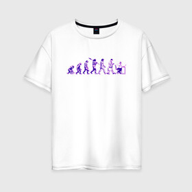 Женская футболка хлопок Oversize с принтом Эволюция Програмиста  в Новосибирске, 100% хлопок | свободный крой, круглый ворот, спущенный рукав, длина до линии бедер
 | настроение | неон. | обезьяна | подарок програмисту | позитив | смешно