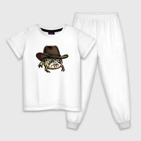 Детская пижама хлопок с принтом Дождевая лягушка в шляпе в Новосибирске, 100% хлопок |  брюки и футболка прямого кроя, без карманов, на брюках мягкая резинка на поясе и по низу штанин
 | cowboy | cowboy hat | desert rain frog | howdy meme | meme | дождевая лягушка | иллюстрация | ковбой | ковбойская шляпа | лягуха | мемы | настроение | недовольное лицо | прикольные картинки | рисунок | сердитая лягушка