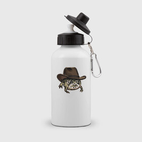 Бутылка спортивная с принтом Дождевая лягушка в шляпе в Новосибирске, металл | емкость — 500 мл, в комплекте две пластиковые крышки и карабин для крепления | cowboy | cowboy hat | desert rain frog | howdy meme | meme | дождевая лягушка | иллюстрация | ковбой | ковбойская шляпа | лягуха | мемы | настроение | недовольное лицо | прикольные картинки | рисунок | сердитая лягушка