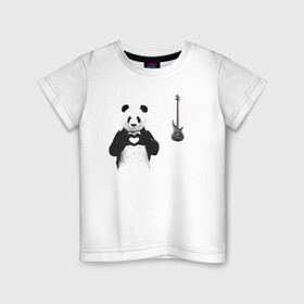 Детская футболка хлопок с принтом любовь к гитаре  в Новосибирске, 100% хлопок | круглый вырез горловины, полуприлегающий силуэт, длина до линии бедер | bear | guitar | гитара | любовь | медведь | сердце | струны