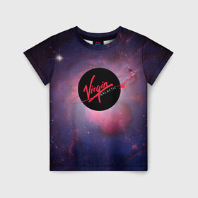 Детская футболка 3D с принтом Virgin Galactic космос в Новосибирске, 100% гипоаллергенный полиэфир | прямой крой, круглый вырез горловины, длина до линии бедер, чуть спущенное плечо, ткань немного тянется | Тематика изображения на принте: вирджин галактик | космос | лого