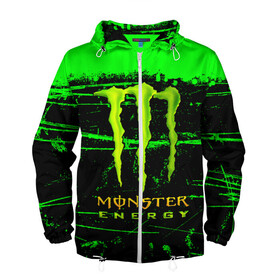 Мужская ветровка 3D с принтом MONSTER ENERGY NEON LOGO в Новосибирске, 100% полиэстер | подол и капюшон оформлены резинкой с фиксаторами, два кармана без застежек по бокам, один потайной карман на груди | Тематика изображения на принте: monster | monster energy | монстер | монстер енерджи | монстер енэрджи | монстер энерджи | неон | энергетик | энергетический напиток