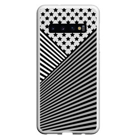 Чехол для Samsung Galaxy S10 с принтом Полосатый комбинированный узор в Новосибирске, Силикон | Область печати: задняя сторона чехла, без боковых панелей | звезды | комбинированный | молодежный | монохромный | полосатый | серый и черный | современный | черно белый