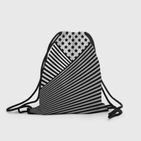 Рюкзак-мешок 3D с принтом Полосатый комбинированный узор в Новосибирске, 100% полиэстер | плотность ткани — 200 г/м2, размер — 35 х 45 см; лямки — толстые шнурки, застежка на шнуровке, без карманов и подкладки | звезды | комбинированный | молодежный | монохромный | полосатый | серый и черный | современный | черно белый