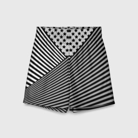 Детские спортивные шорты 3D с принтом Полосатый комбинированный узор в Новосибирске,  100% полиэстер
 | пояс оформлен широкой мягкой резинкой, ткань тянется
 | звезды | комбинированный | молодежный | монохромный | полосатый | серый и черный | современный | черно белый