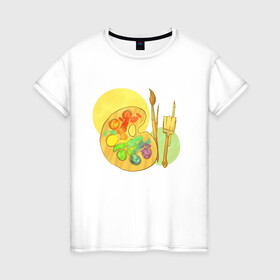 Женская футболка хлопок с принтом Краски в Новосибирске, 100% хлопок | прямой крой, круглый вырез горловины, длина до линии бедер, слегка спущенное плечо | иллюстрация | краски | палитра | творчество | художник