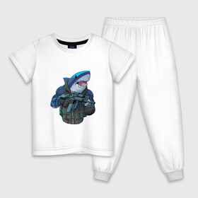 Детская пижама хлопок с принтом Водный спецназ в Новосибирске, 100% хлопок |  брюки и футболка прямого кроя, без карманов, на брюках мягкая резинка на поясе и по низу штанин
 | акула | арт | граната | зубы | клыки | огнестрельное оружие | рисунок | рыба | рыбы | хищник | человекоподобный