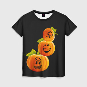 Женская футболка 3D с принтом Хэллоуин смешные тыквы в Новосибирске, 100% полиэфир ( синтетическое хлопкоподобное полотно) | прямой крой, круглый вырез горловины, длина до линии бедер | день всех святых | забавные рожицы | карнавал | праздник | смешные | тыквы | хэллоуин