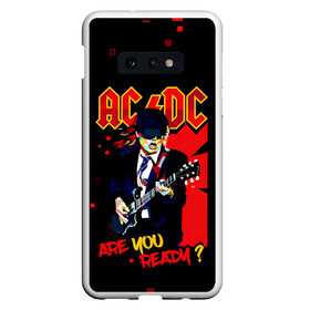 Чехол для Samsung S10E с принтом ARE YOU REDY? AC/DC в Новосибирске, Силикон | Область печати: задняя сторона чехла, без боковых панелей | ac dc | acdc | acdc ас дс | angus | back in black | highway to hell | mckinnon | you | австралийская | ангус янг | ас дс | асдс | блюз | в форме | гитара | группа | крис слэйд | метал | молния | музыка | певец | рок | рок н ролл | стиви янг