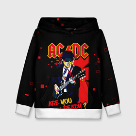 Детская толстовка 3D с принтом ARE YOU REDY? AC/DC в Новосибирске, 100% полиэстер | двухслойный капюшон со шнурком для регулировки, мягкие манжеты на рукавах и по низу толстовки, спереди карман-кенгуру с мягким внутренним слоем | Тематика изображения на принте: ac dc | acdc | acdc ас дс | angus | back in black | highway to hell | mckinnon | you | австралийская | ангус янг | ас дс | асдс | блюз | в форме | гитара | группа | крис слэйд | метал | молния | музыка | певец | рок | рок н ролл | стиви янг