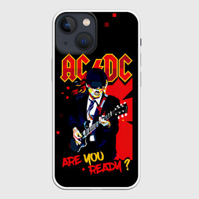 Чехол для iPhone 13 mini с принтом ARE YOU REDY AC DC в Новосибирске,  |  | ac dc | acdc | acdc ас дс | angus | back in black | highway to hell | mckinnon | you | австралийская | ангус янг | ас дс | асдс | блюз | в форме | гитара | группа | крис слэйд | метал | молния | музыка | певец | рок | рок н ролл | стиви янг