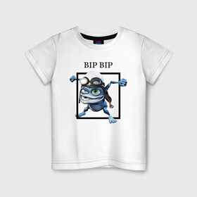 Детская футболка хлопок с принтом Crazy frog в Новосибирске, 100% хлопок | круглый вырез горловины, полуприлегающий силуэт, длина до линии бедер | Тематика изображения на принте: bip | crazy | crazy frog | frog | бип | крэйзи | крэйзи фрог | лягушка | сумасшедшая лягушка