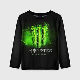 Детский лонгслив 3D с принтом MONSTER ENERGY NEON | НЕОН в Новосибирске, 100% полиэстер | длинные рукава, круглый вырез горловины, полуприлегающий силуэт
 | monster | monster energy | монстер | монстер енерджи | монстер енэрджи | монстер энерджи | неон | энергетик | энергетический напиток