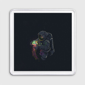 Магнит 55*55 с принтом Космическая медуза в Новосибирске, Пластик | Размер: 65*65 мм; Размер печати: 55*55 мм | Тематика изображения на принте: space | галактика | иллюстрация | космонавт | медуза