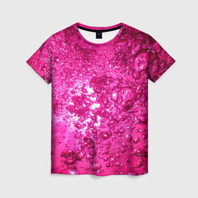 Женская футболка 3D с принтом Розовые Пузырьки в Новосибирске, 100% полиэфир ( синтетическое хлопкоподобное полотно) | прямой крой, круглый вырез горловины, длина до линии бедер | Тематика изображения на принте: абстрактный розовый | неоновый розовый | розовая вода | розовый мир