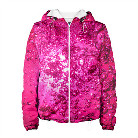 Женская куртка 3D с принтом Розовые Пузырьки в Новосибирске, ткань верха — 100% полиэстер, подклад — флис | прямой крой, подол и капюшон оформлены резинкой с фиксаторами, два кармана без застежек по бокам, один большой потайной карман на груди. Карман на груди застегивается на липучку | абстрактный розовый | неоновый розовый | розовая вода | розовый мир