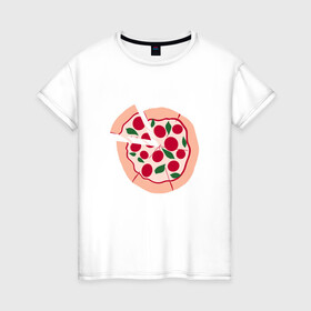 Женская футболка хлопок с принтом пицца и ломтик в Новосибирске, 100% хлопок | прямой крой, круглый вырез горловины, длина до линии бедер, слегка спущенное плечо | быстро | вкусно | еда | италия | кухня | пицца | тесто