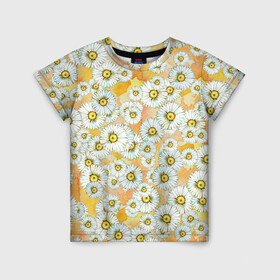 Детская футболка 3D с принтом Раз - ромашка, два - ромашка... в Новосибирске, 100% гипоаллергенный полиэфир | прямой крой, круглый вырез горловины, длина до линии бедер, чуть спущенное плечо, ткань немного тянется | акварель | акварельный | летний | разводы | ромашка | ромашки | солнечный | теплый | цветочки | цветочный | цветы