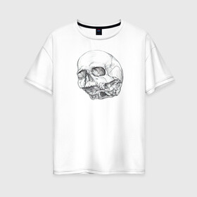 Женская футболка хлопок Oversize с принтом Череп Анатомия Головы в Новосибирске, 100% хлопок | свободный крой, круглый ворот, спущенный рукав, длина до линии бедер
 | skull | skull art | анатомия | анатомия головы | реалистичный череп | реальный череп | рисунок черепа | рок череп | череп | череп арт