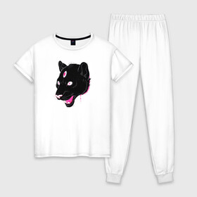 Женская пижама хлопок с принтом Магическая Пантера в Новосибирске, 100% хлопок | брюки и футболка прямого кроя, без карманов, на брюках мягкая резинка на поясе и по низу штанин | большая кошка | пантера | пантера арт | черная пантера
