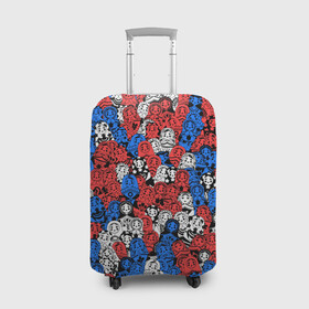 Чехол для чемодана 3D с принтом Бело-сине-красные матрёшки в Новосибирске, 86% полиэфир, 14% спандекс | двустороннее нанесение принта, прорези для ручек и колес | matryoshka | матрешка | паттерн | россия | русский | славянский | триколор | узор | флаг