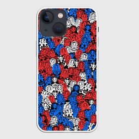 Чехол для iPhone 13 mini с принтом Бело сине красные матрёшки в Новосибирске,  |  | matryoshka | матрешка | паттерн | россия | русский | славянский | триколор | узор | флаг
