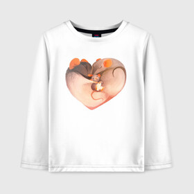 Детский лонгслив хлопок с принтом Мышиное сердце в Новосибирске, 100% хлопок | круглый вырез горловины, полуприлегающий силуэт, длина до линии бедер | heart | love | mouse | mouse heart | mouse love | любовь | мыши | мышиная любовь | мышиное сердце | мышь | сердце | сердце мыши