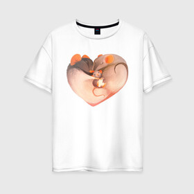 Женская футболка хлопок Oversize с принтом Мышиное сердце в Новосибирске, 100% хлопок | свободный крой, круглый ворот, спущенный рукав, длина до линии бедер
 | heart | love | mouse | mouse heart | mouse love | любовь | мыши | мышиная любовь | мышиное сердце | мышь | сердце | сердце мыши