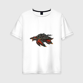 Женская футболка хлопок Oversize с принтом Вулканическая черепаха в Новосибирске, 100% хлопок | свободный крой, круглый ворот, спущенный рукав, длина до линии бедер
 | арт | вулкан | динозавр | доисторические | дым | лава | рисунок | фантастика | фантастическое животное | черепаха