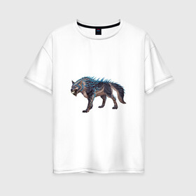 Женская футболка хлопок Oversize с принтом Северный волк в Новосибирске, 100% хлопок | свободный крой, круглый ворот, спущенный рукав, длина до линии бедер
 | арт | божество | животное божество | лёд | рисунок | север | фантастический зверь | фантастическое животное | холод
