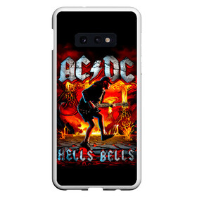 Чехол для Samsung S10E с принтом AC/DC HELLS BELLS в Новосибирске, Силикон | Область печати: задняя сторона чехла, без боковых панелей | ac dc | acdc | acdc ас дс | angus | back in black | highway to hell | mckinnon | you | австралийская | ангус янг | ас дс | асдс | блюз | в форме | гитара | группа | крис слэйд | метал | молния | музыка | певец | рок | рок н ролл | стиви янг