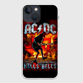 Чехол для iPhone 13 mini с принтом AC DC HELLS BELLS в Новосибирске,  |  | ac dc | acdc | acdc ас дс | angus | back in black | highway to hell | mckinnon | you | австралийская | ангус янг | ас дс | асдс | блюз | в форме | гитара | группа | крис слэйд | метал | молния | музыка | певец | рок | рок н ролл | стиви янг