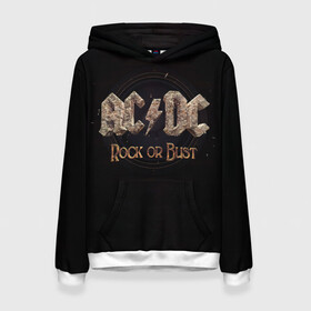 Женская толстовка 3D с принтом AC/DC Rock or Bust в Новосибирске, 100% полиэстер  | двухслойный капюшон со шнурком для регулировки, мягкие манжеты на рукавах и по низу толстовки, спереди карман-кенгуру с мягким внутренним слоем. | ac dc | acdc | acdc ас дс | angus young | back in black | highway to hell | mckinno | австралийская | ангус янг | ас дс | асдс | блюз | в форме | гитара | группа | крис слэйд | метал | молния | музыка | певец | рок | рок н ролл | стиви янг