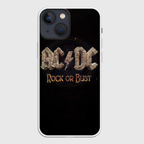 Чехол для iPhone 13 mini с принтом AC DC Rock or Bust в Новосибирске,  |  | ac dc | acdc | acdc ас дс | angus young | back in black | highway to hell | mckinno | австралийская | ангус янг | ас дс | асдс | блюз | в форме | гитара | группа | крис слэйд | метал | молния | музыка | певец | рок | рок н ролл | стиви янг