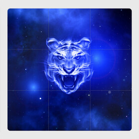 Магнитный плакат 3Х3 с принтом Космический тигр в Новосибирске, Полимерный материал с магнитным слоем | 9 деталей размером 9*9 см | Тематика изображения на принте: cat | neon | new year | tiger | восточный гороскоп | год тигра | голова | день рождения | дикие животные | зверь | злой кот | злой тигр | кот | кошак | кошка | неоновый | новый год | огненный | оскал | подарок