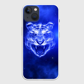 Чехол для iPhone 13 с принтом Космический тигр в Новосибирске,  |  | cat | neon | new year | tiger | восточный гороскоп | год тигра | голова | день рождения | дикие животные | зверь | злой кот | злой тигр | кот | кошак | кошка | неоновый | новый год | огненный | оскал | подарок